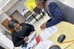 Image is of Linda Little and new member Melanie Johnson, 8th grade Math teacher. Ms Johnson was celebrating last day of Black History   ShapeMonth. 