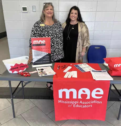 Image is of MAE Professional Development Organizer Liz Blair and UniServ Director Teri Rounsaville